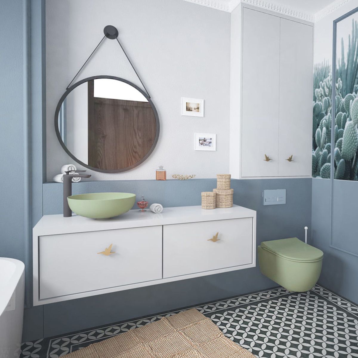 Lavoar, diametru 45 cm, Verde Mint Mat, Power Colour, montaj pe blat, ceramica sanitara, Molis