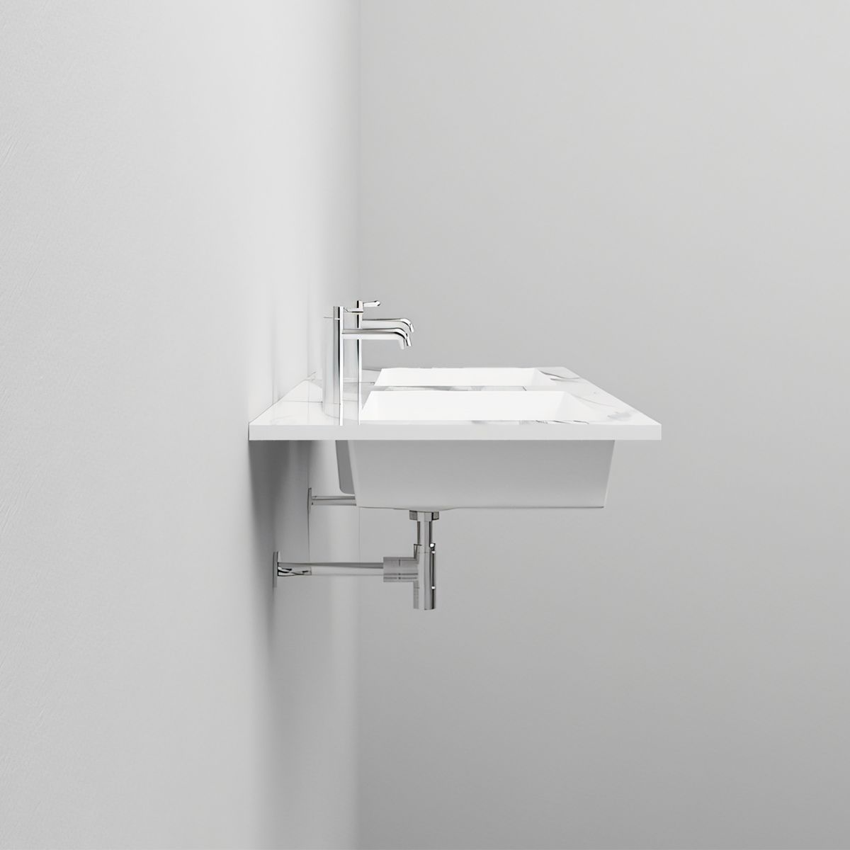 Lavoar dublu, compozit, finisaj Carrara Arabescato, montaj semi-incastrat, 121x54.2 cm, Cortina