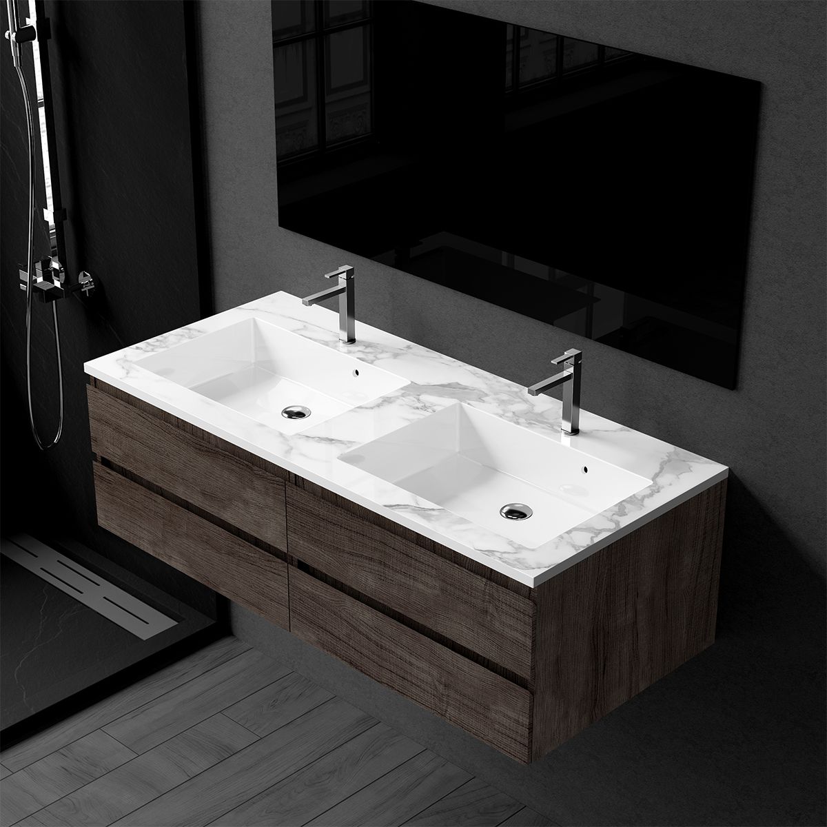 Lavoar dublu, compozit, finisaj Carrara Arabescato, montaj semi-incastrat, 121x54.2 cm, Cortina