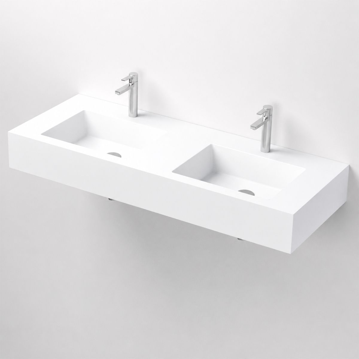 Lavoar dublu, compozit mineral, montaj pe blat sau suspendat, 2 gauri de baterie, 120x46 cm, Penelope