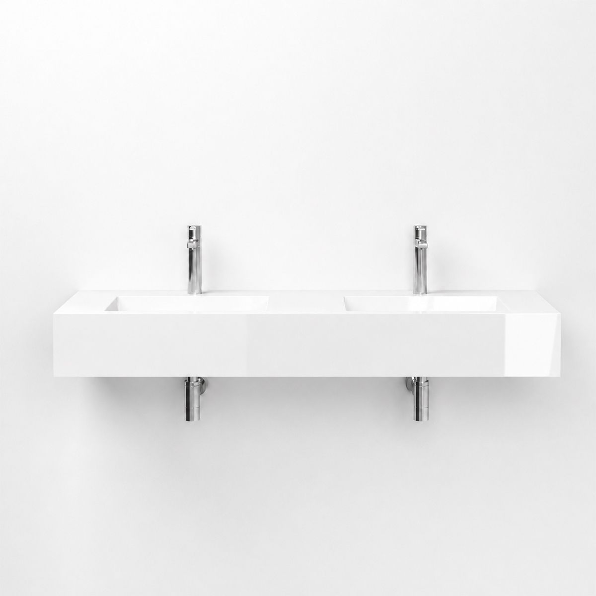 Lavoar dublu, compozit mineral, montaj pe blat sau suspendat, 2 gauri de baterie, 120x46 cm, Penelope