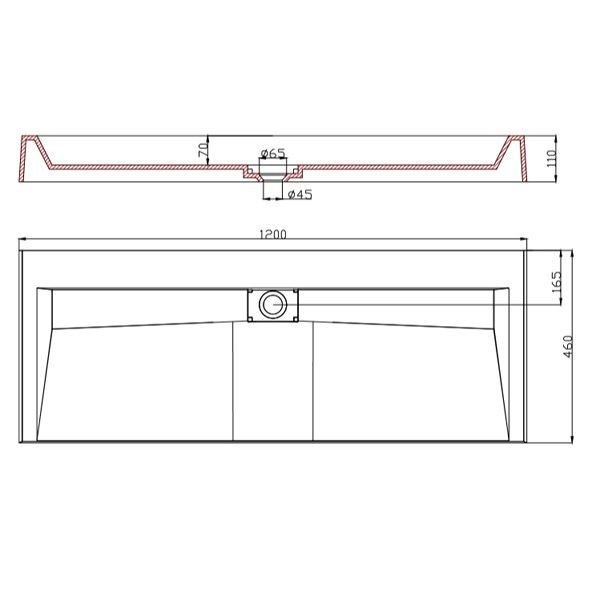 Lavoar dublu EGO19, 120x46 cm, compozit marmura, montaj pe blat sau suspendat