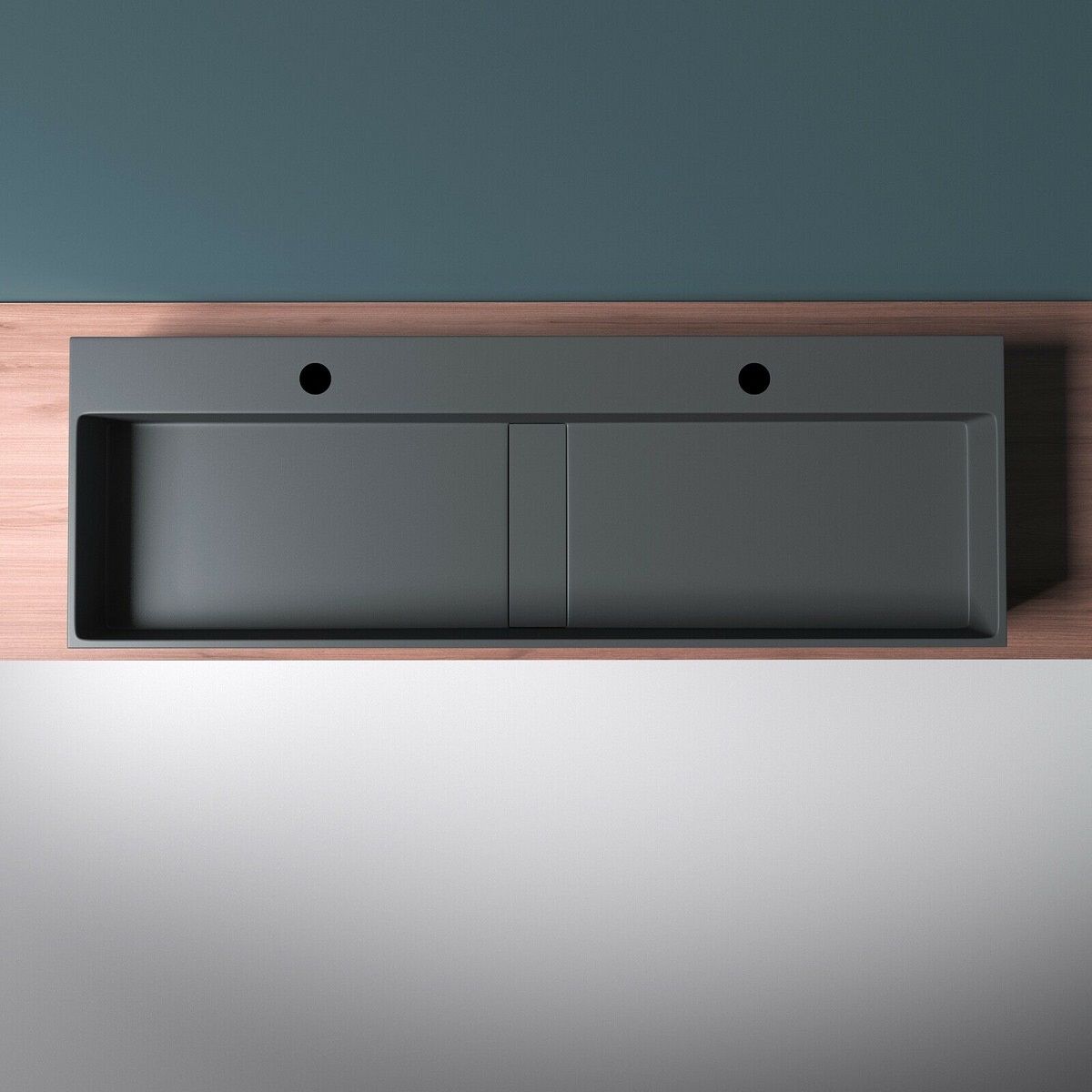 Lavoar dublu EGO 6028, scurgere ascunsa, Antracit Mat, compozit marmura, montaj suspendat sau pe blat, 120x40 cm