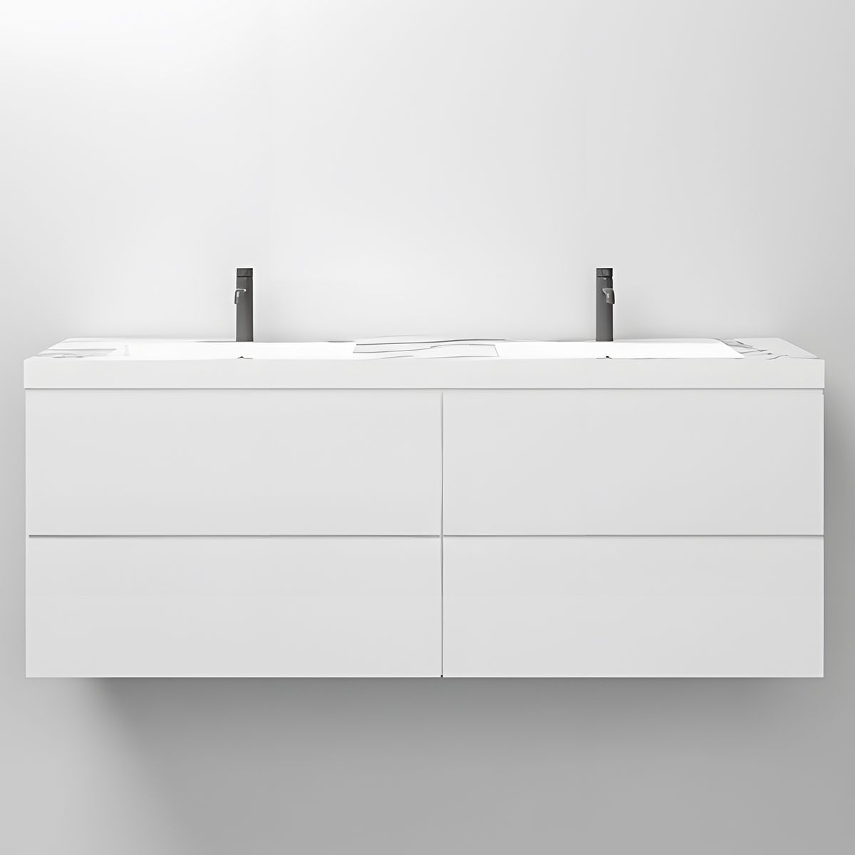 Lavoar dublu Paola, Alb finisaj Carrara Arabescato, compozit mineral, montaj semi-incastrat, cu 2 gauri de baterie, 140x45 cm