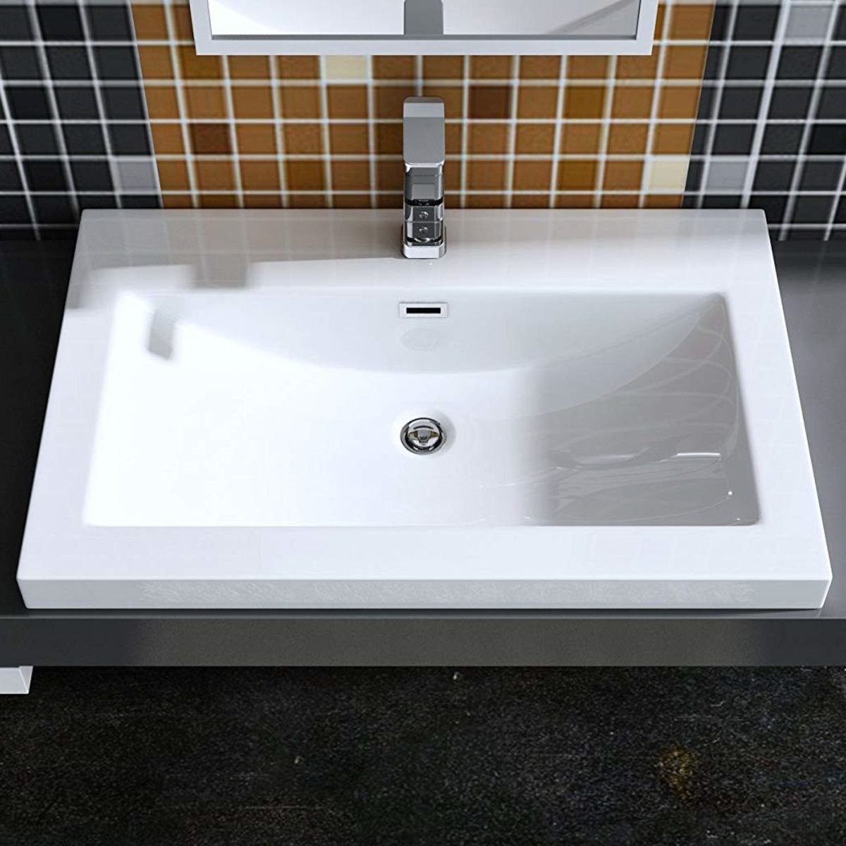 Lavoar EGO 01, Alb, lucios, dimensiune 76.5 cm, montaj semi-incastrat, compozit marmura, cu gaura baterie