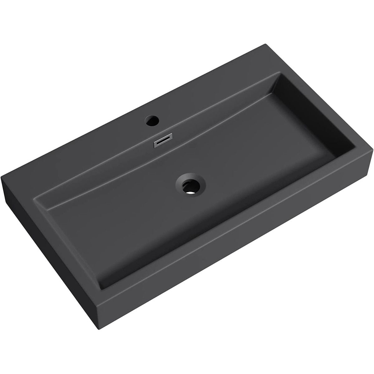 Lavoar EGO 06, Antracit mat, dimensiune: 76.5 cm, montaj pe blat sau suspendat, compozit marmura, cu gaura baterie