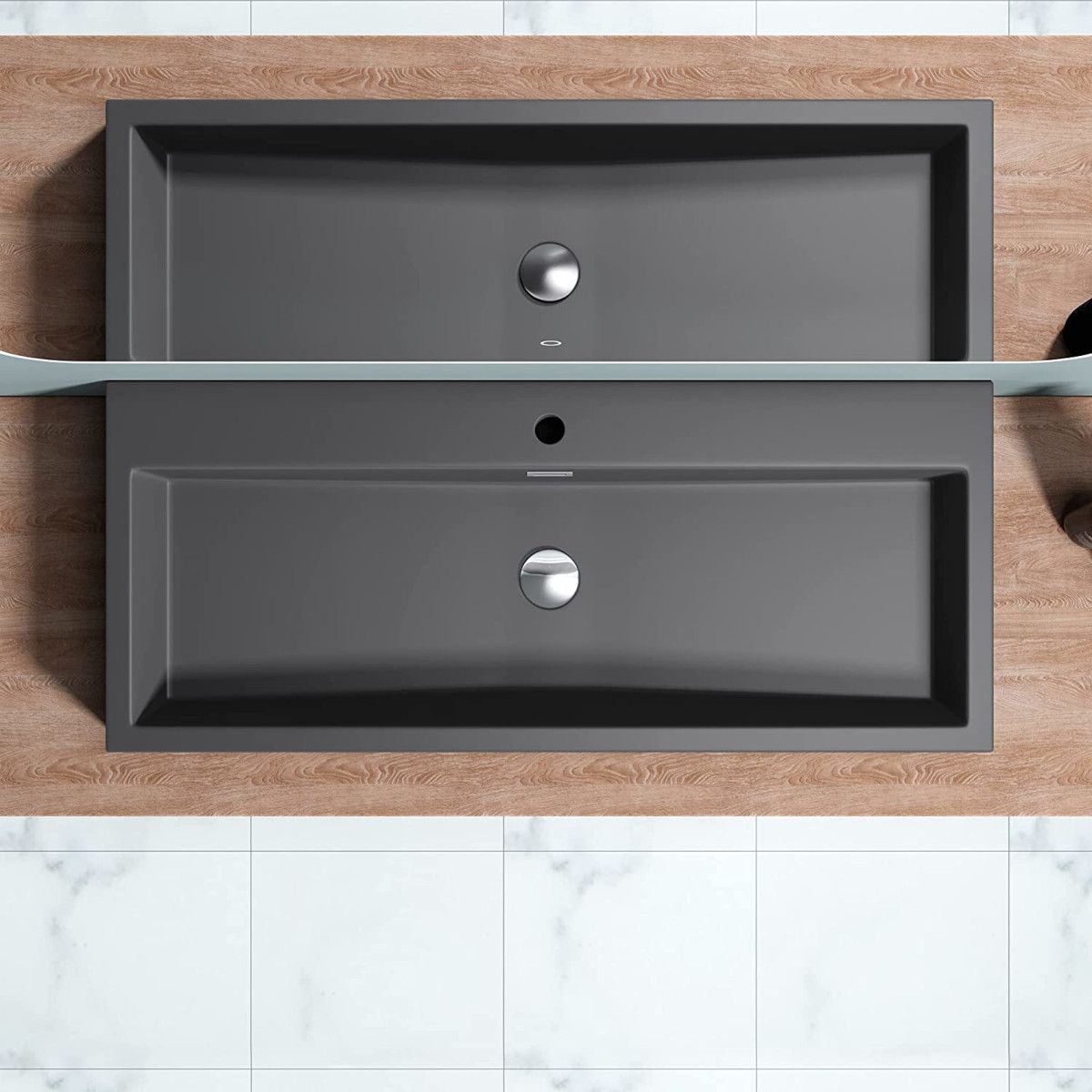 Lavoar EGO 06, Antracit mat, dimensiune: 76.5 cm, montaj pe blat sau suspendat, compozit marmura, cu gaura baterie