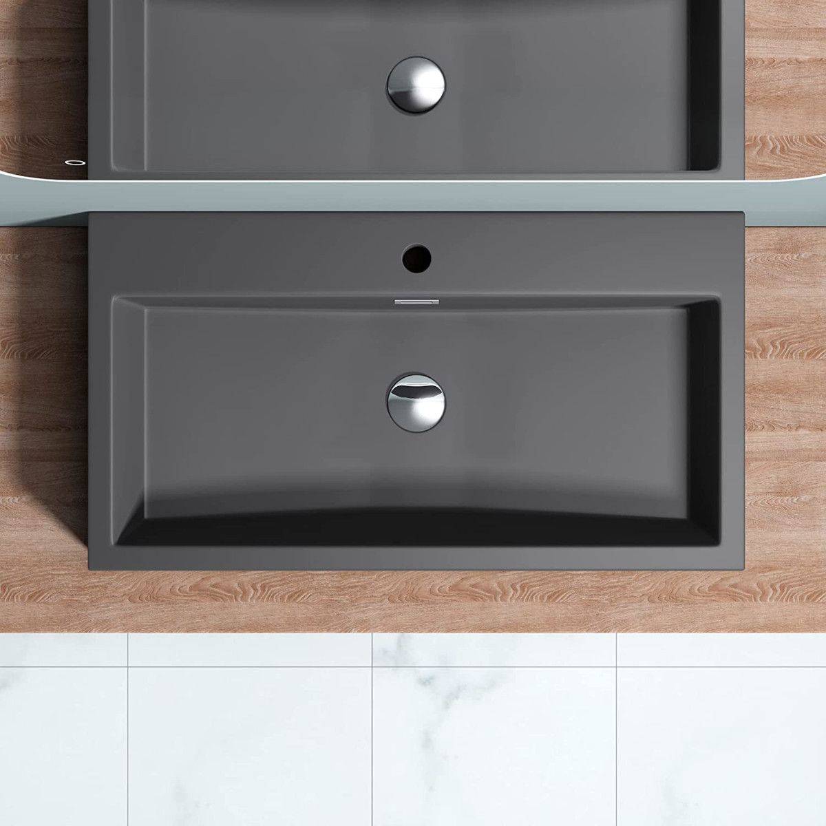 Lavoar EGO 06, Antracit mat, dimensiune: 76.5 cm, montaj pe blat sau suspendat, compozit marmura, cu gaura baterie