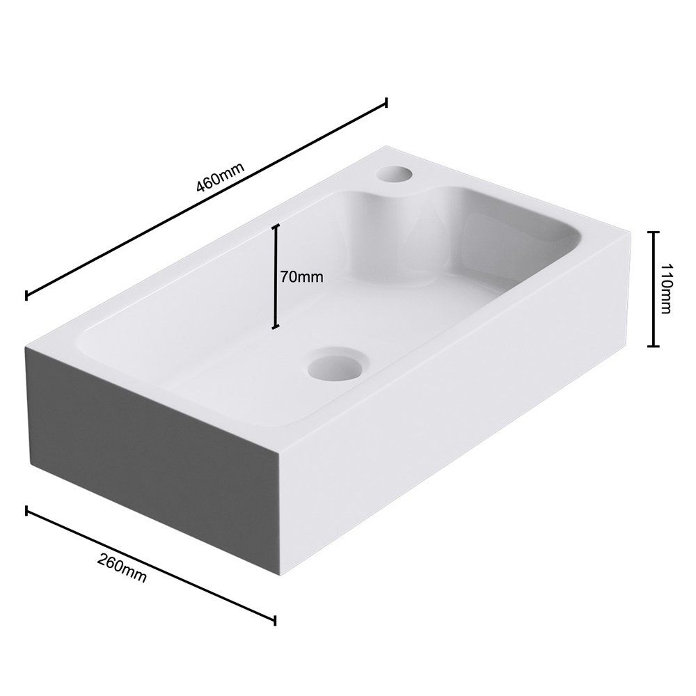 Lavoar EGO 101, Alb lucios, 46x26cm, montaj pe blat, compozit mineral, cu gaura baterie