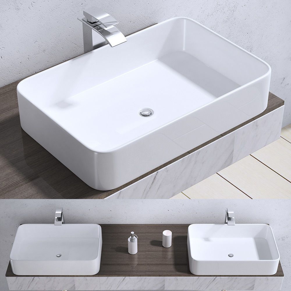 Lavoar EGO-105, 58x38 cm, ceramica sanitara, montaj pe blat, fara gaura baterie