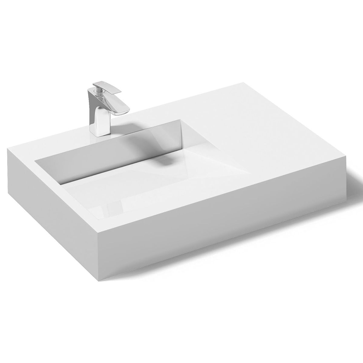 Lavoar EGO 11, Alb, lucios, 75x50 cm, compozit marmura, montaj pe blat sau suspendat, scurgere ascunsa, cu gaura baterie