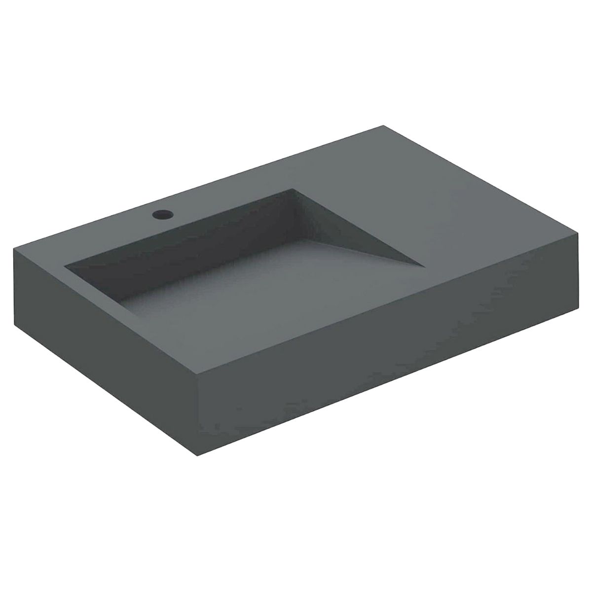 Lavoar EGO 11, Antracit Mat, 75x50 cm, compozit marmura, montaj pe blat sau suspendat, scurgere ascunsa, cu gaura baterie
