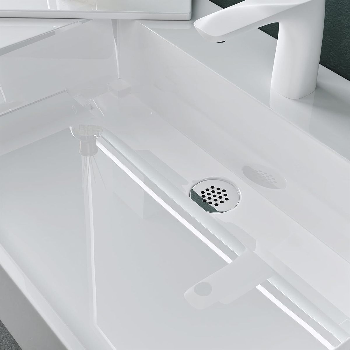 Lavoar EGO 12 , Alb, 120x48 cm, compozit marmura, montaj pe blat sau suspendat, scurgere mascata