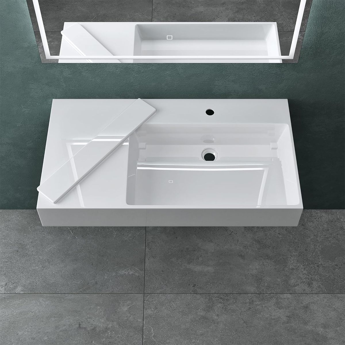 Lavoar EGO 12 , Alb, 120x48 cm, compozit marmura, montaj pe blat sau suspendat, scurgere mascata