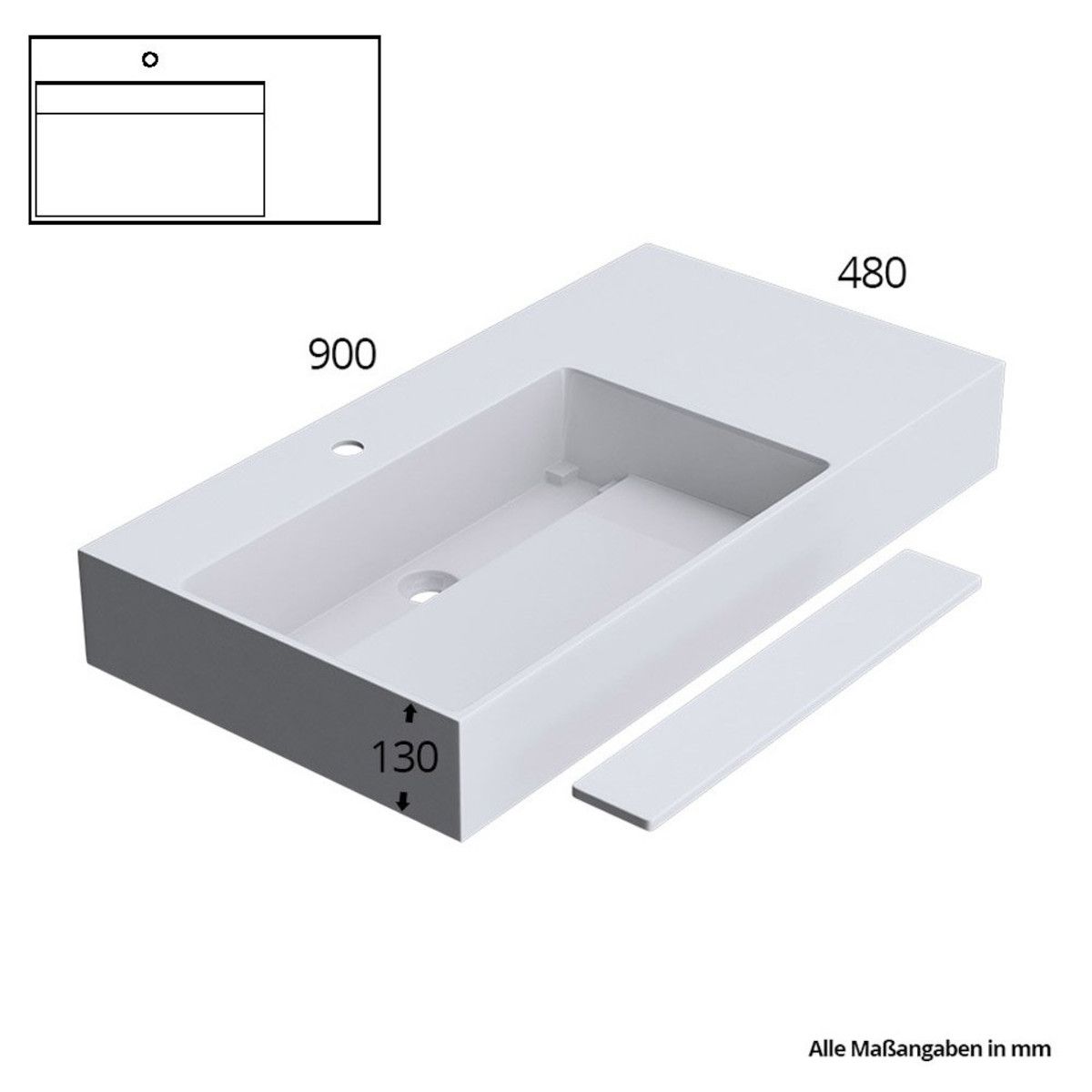 Lavoar EGO 12 L, Alb, 90x48 cm, compozit marmura, montaj pe blat sau suspendat, scurgere mascata, gaura baterie pe stanga