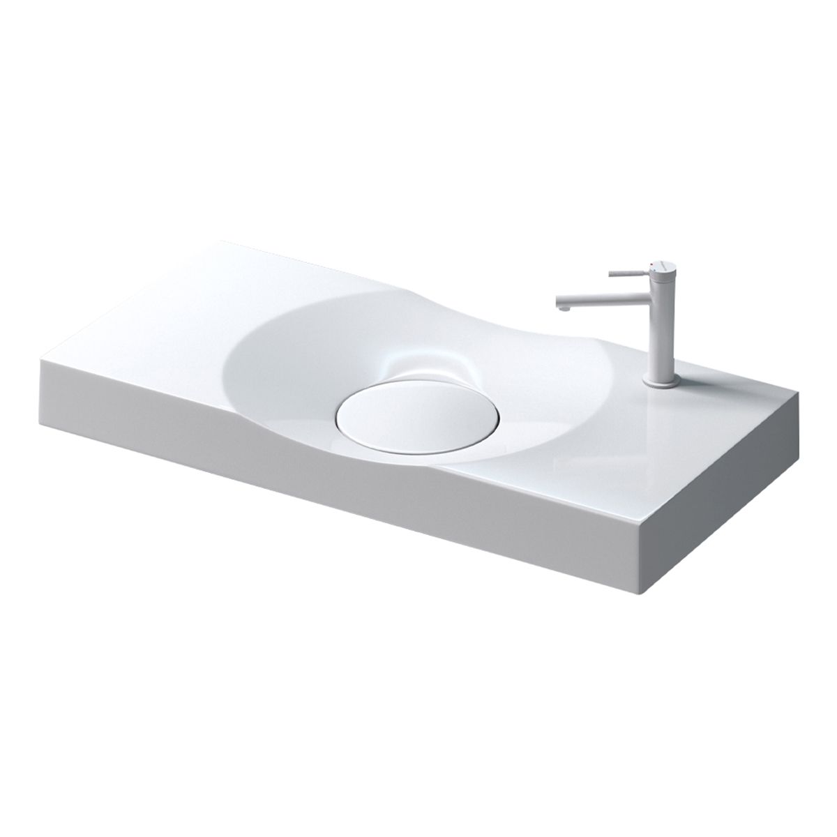 Lavoar EGO 15R, Alb, lucios,scurgere ascunsa, montaj pe blat sau suspendat, compozit marmura, 100x48 cm, gaura baterie dreapta