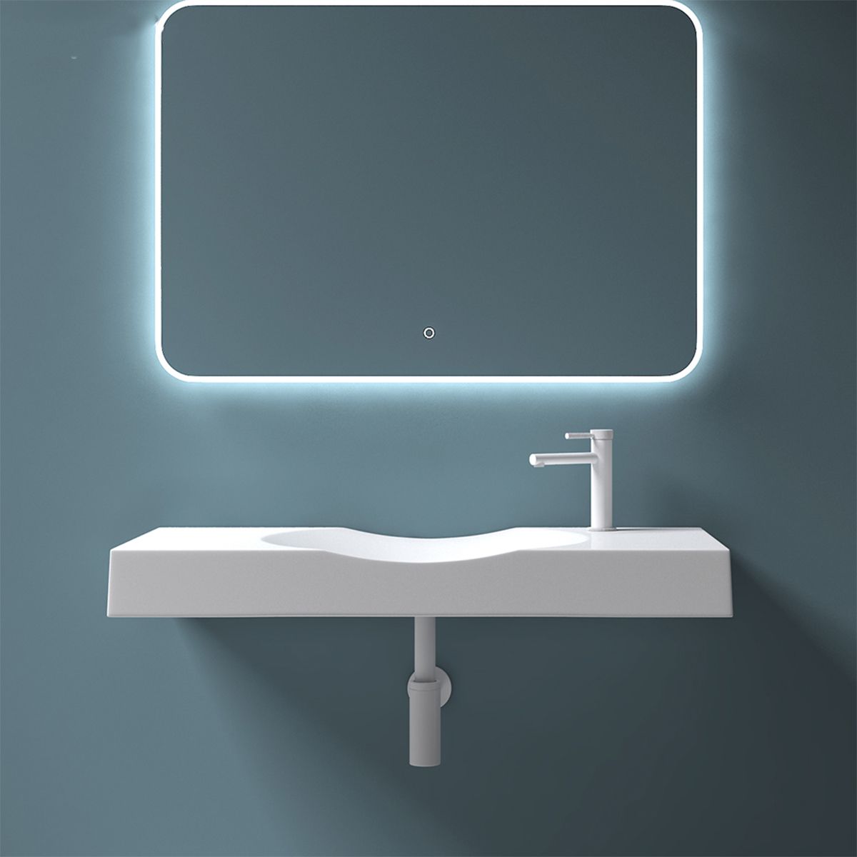 Lavoar EGO 15R, Alb, lucios,scurgere ascunsa, montaj pe blat sau suspendat, compozit marmura, 100x48 cm, gaura baterie dreapta