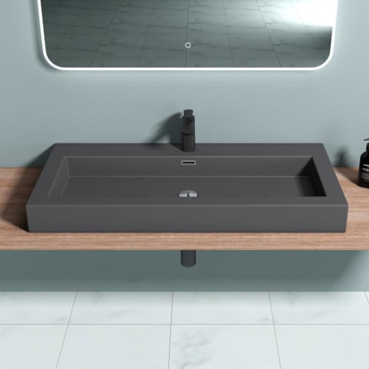 Lavoar EGO 18, Antracit mat, montaj suspendat sau incastrat, dimensiune 100 cm, compozit marmura