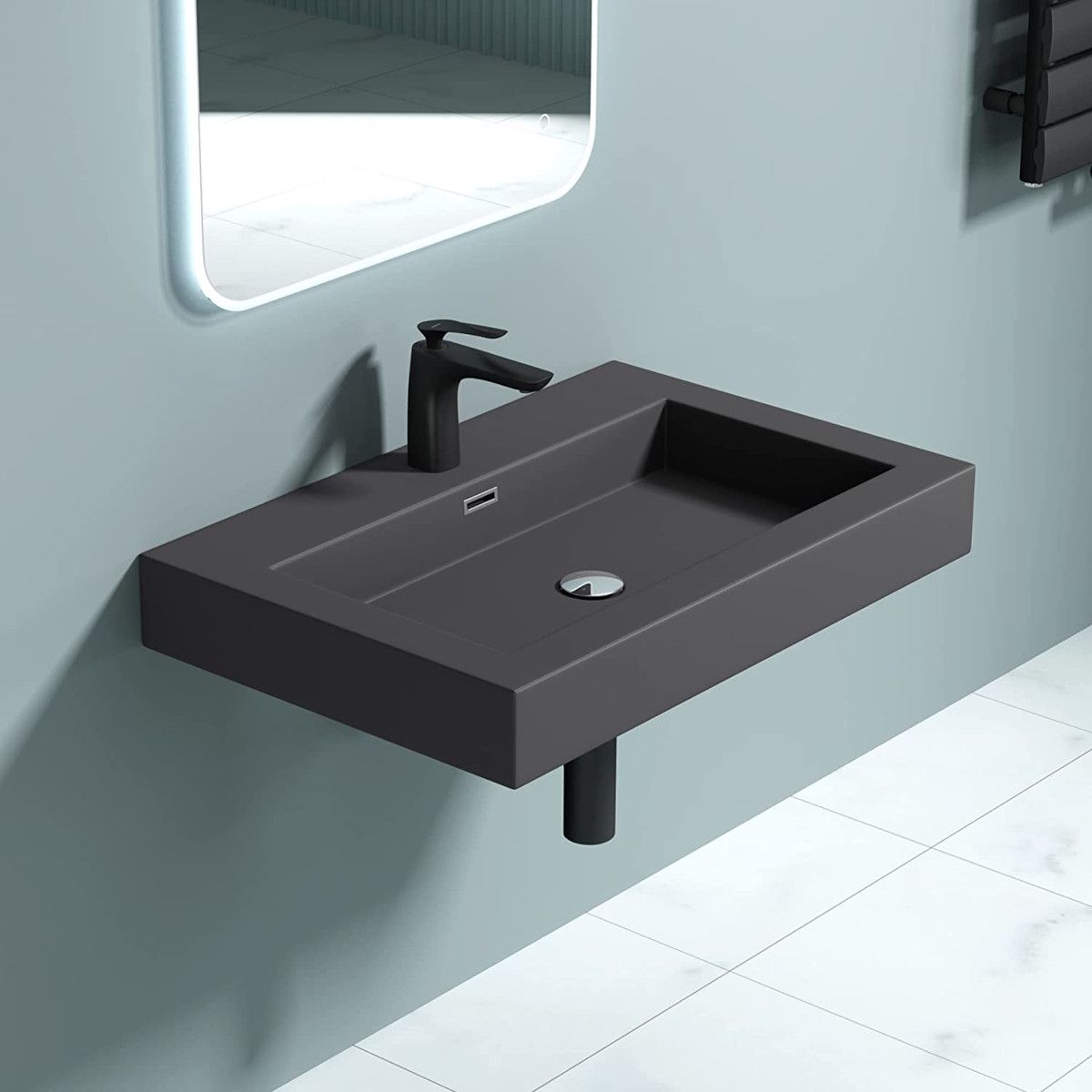 Lavoar EGO 18, Antracit mat, montaj suspendat sau incastrat, dimensiune 100 cm, compozit marmura