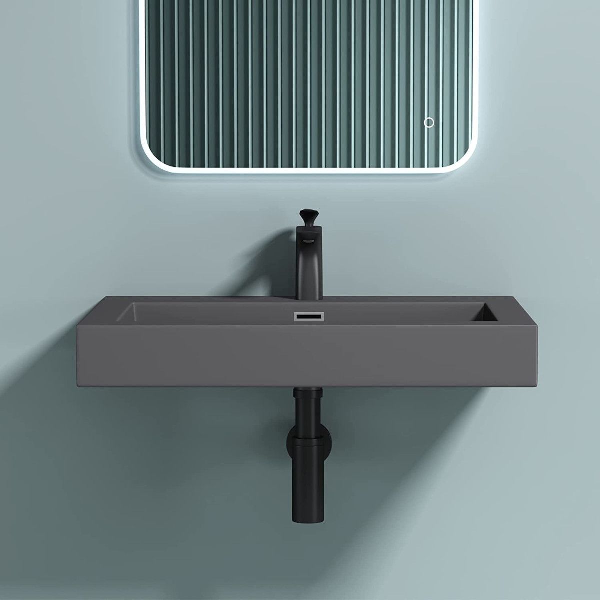 Lavoar EGO 18, Antracit mat, montaj suspendat sau incastrat, dimensiune 100 cm, compozit marmura