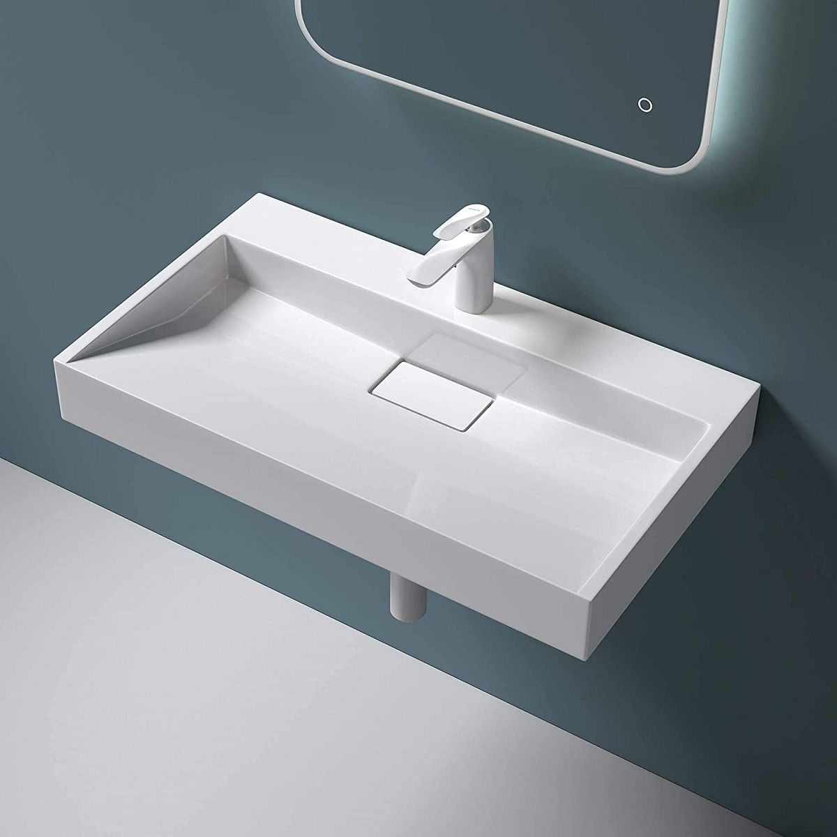 Lavoar EGO 19, Alb, lucios, compozit marmura, dimensiuni intre 50-100 cm, suspendat sau pe blat, cu o gaura baterie