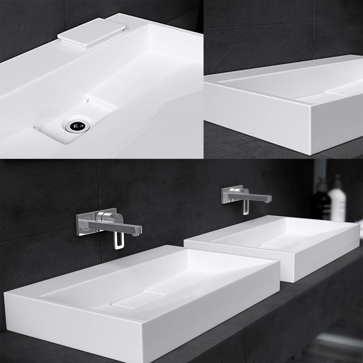 Lavoar EGO 19, Alb, lucios, dimensiuni intre 50-100 cm, compozit marmura, suspendat sau pe blat, fara gaura baterie