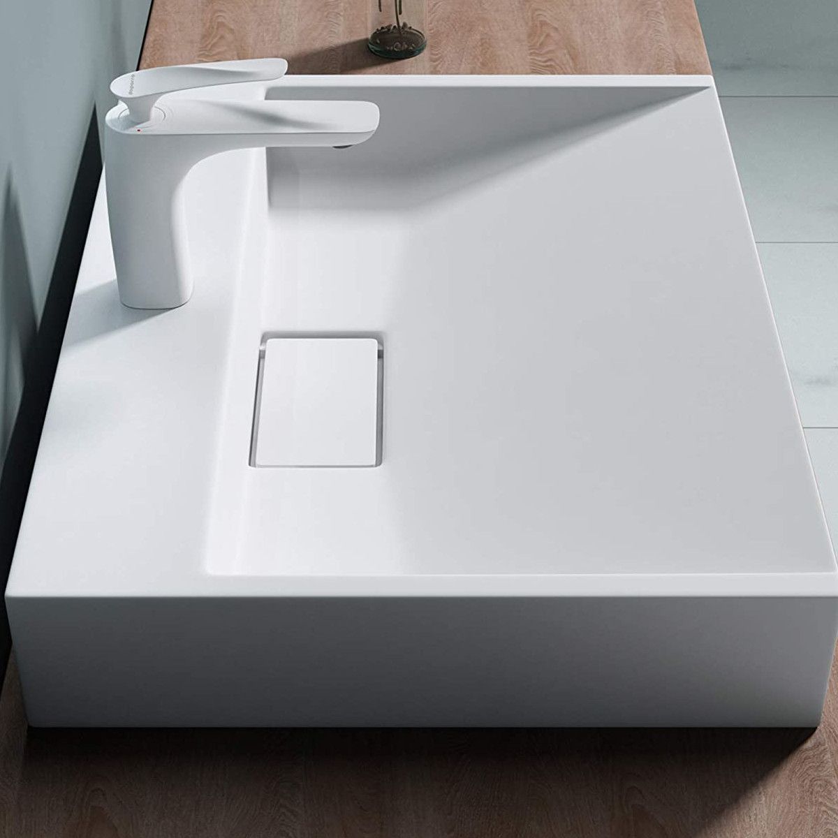 Lavoar EGO 19, Alb, mat, dimensiuni intre 60-90 cm, compozit marmura, montaj suspendat sau pe blat, cu o gaura de baterie