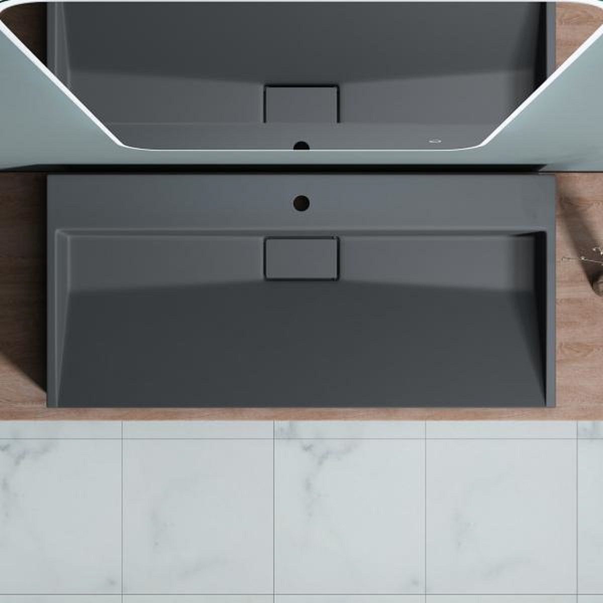 Lavoar EGO 19, Antracit mat, dimensiuni intre 50-100 cm, compozit marmura, montaj suspendat sau pe blat, cu o gaura de baterie