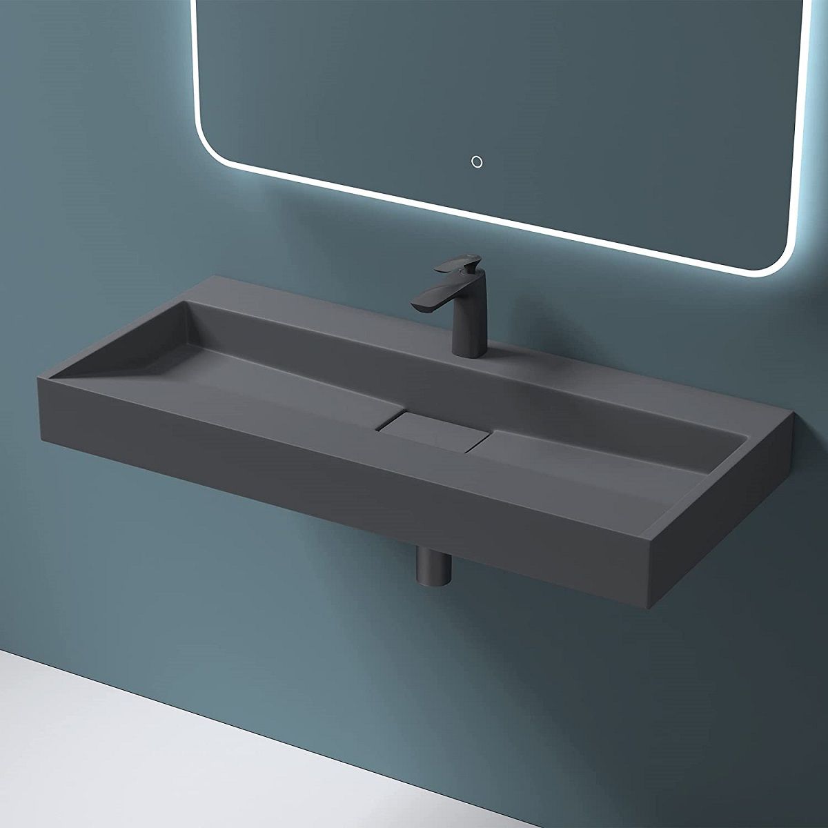 Lavoar EGO 19, Antracit mat, dimensiuni intre 50-100 cm, compozit marmura, montaj suspendat sau pe blat, cu o gaura de baterie