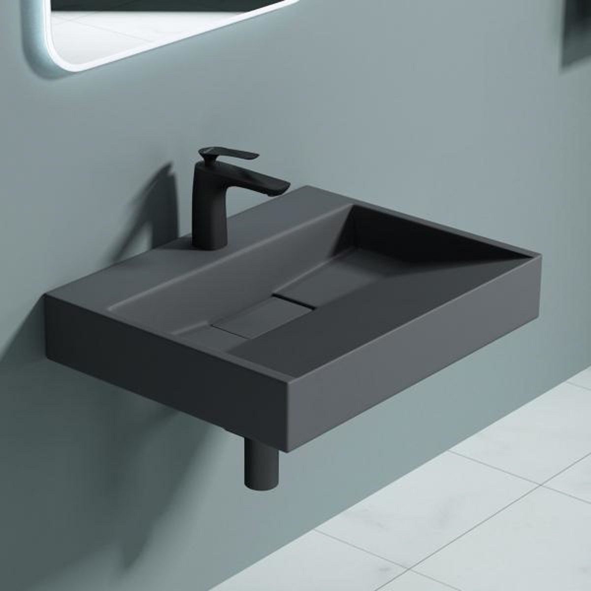Lavoar EGO 19, Antracit mat, dimensiuni intre 50-100 cm, compozit marmura, montaj suspendat sau pe blat, cu o gaura de baterie