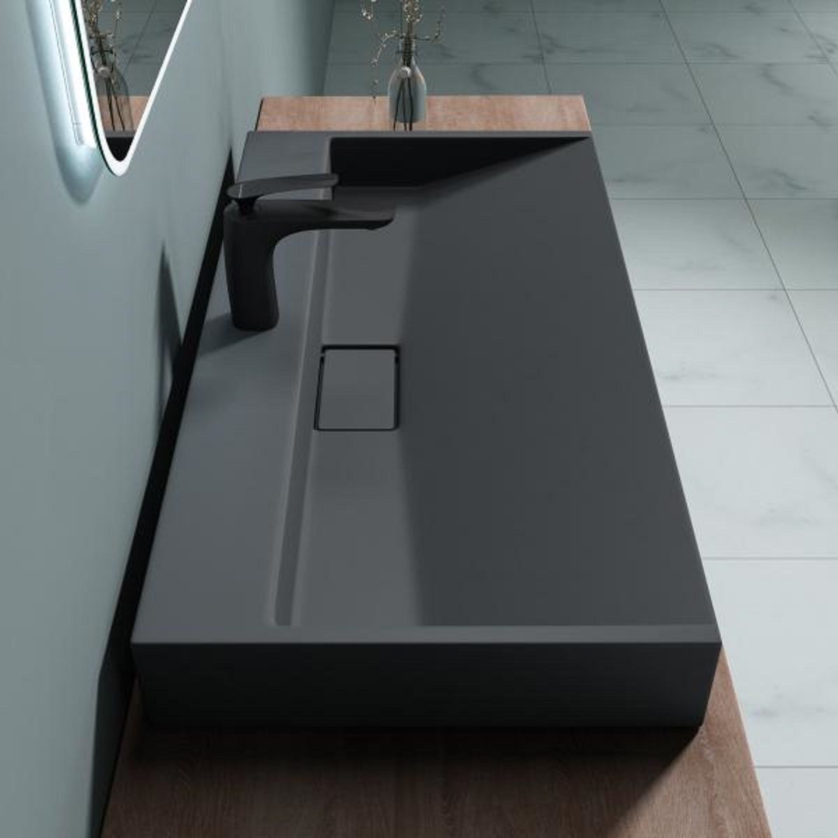 Lavoar EGO 19, Antracit mat, dimensiuni intre 50-100 cm, compozit marmura, montaj suspendat sau pe blat, cu o gaura de baterie