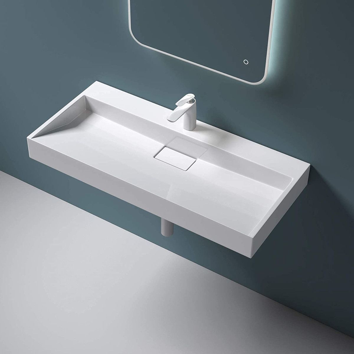 Lavoar EGO 19 Resigilat, Alb, lucios, compozit marmura,suspendat sau pe blat, cu o gaura baterie Dimensiune: 90x46 cm