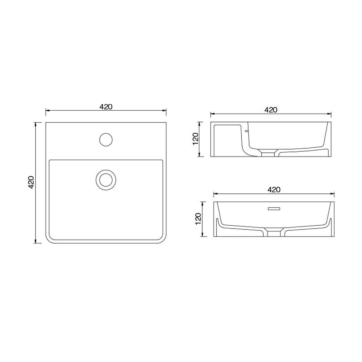 Lavoar Ego 201, Antracit Mat, 42, 50, 60 x 42 cm, montaj pe blat sau suspendat, cu o gaura de baterie, ceramica sanitara