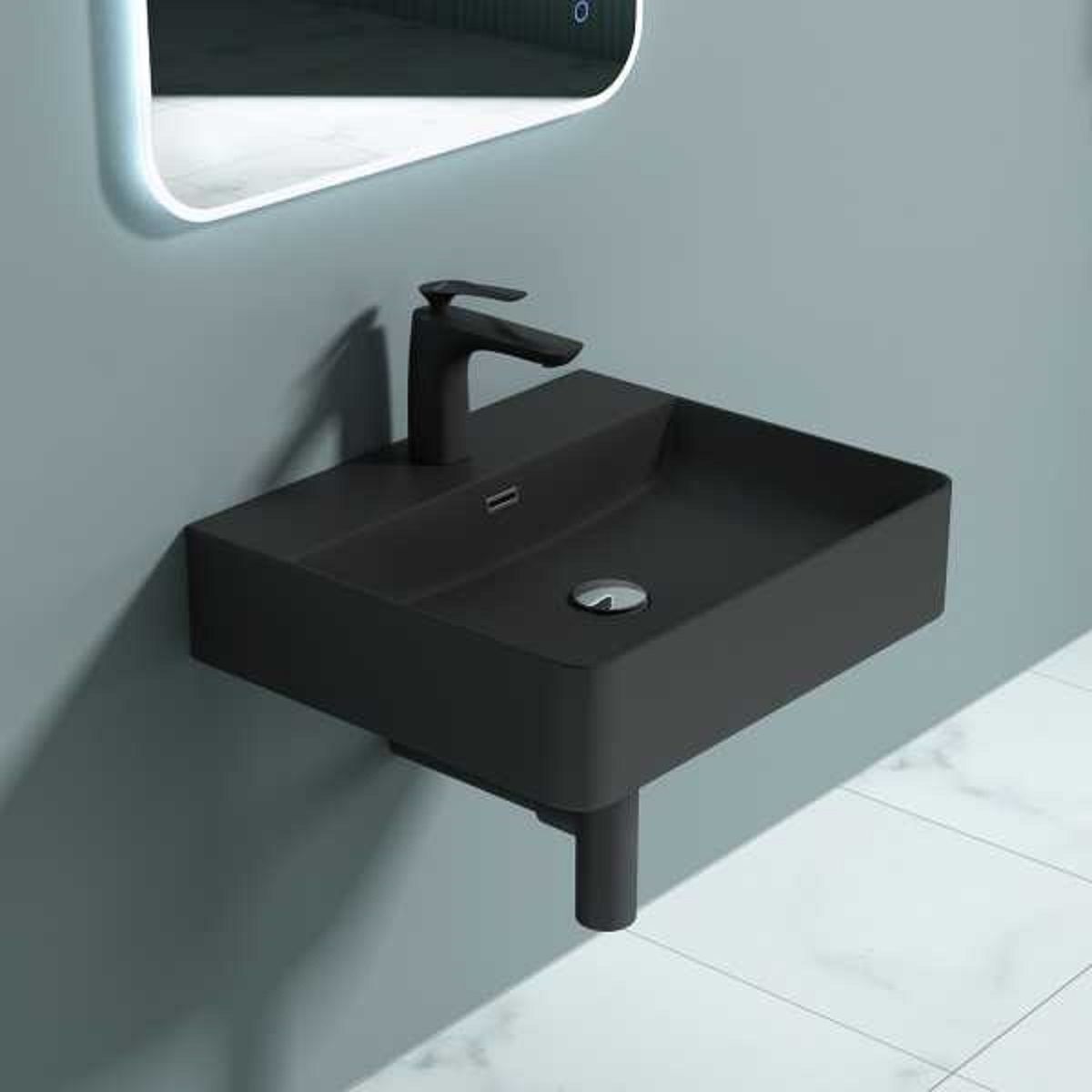 Lavoar Ego 201, Antracit Mat, 42, 50, 60 x 42 cm, montaj pe blat sau suspendat, cu o gaura de baterie, ceramica sanitara