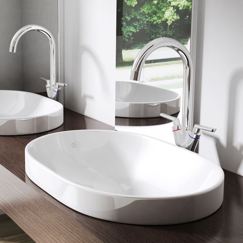 Lavoar 50006A, ceramica sanitara, montej pe blat, 80x48 cm, fara gaura baterie