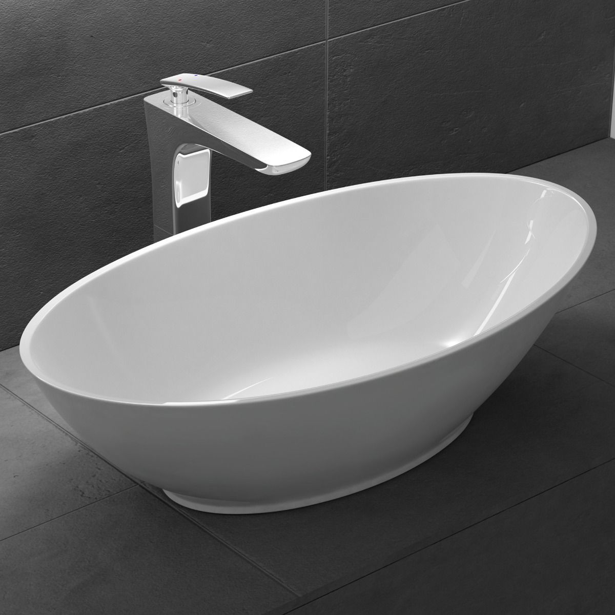 Lavoar EGO 807, Alb ,lucios, 62.5x34.5 cm, montaj pe blat, compozit marmura