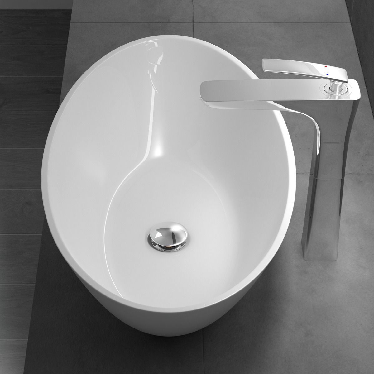 Lavoar EGO 807, Alb ,lucios, 62.5x34.5 cm, montaj pe blat, compozit marmura