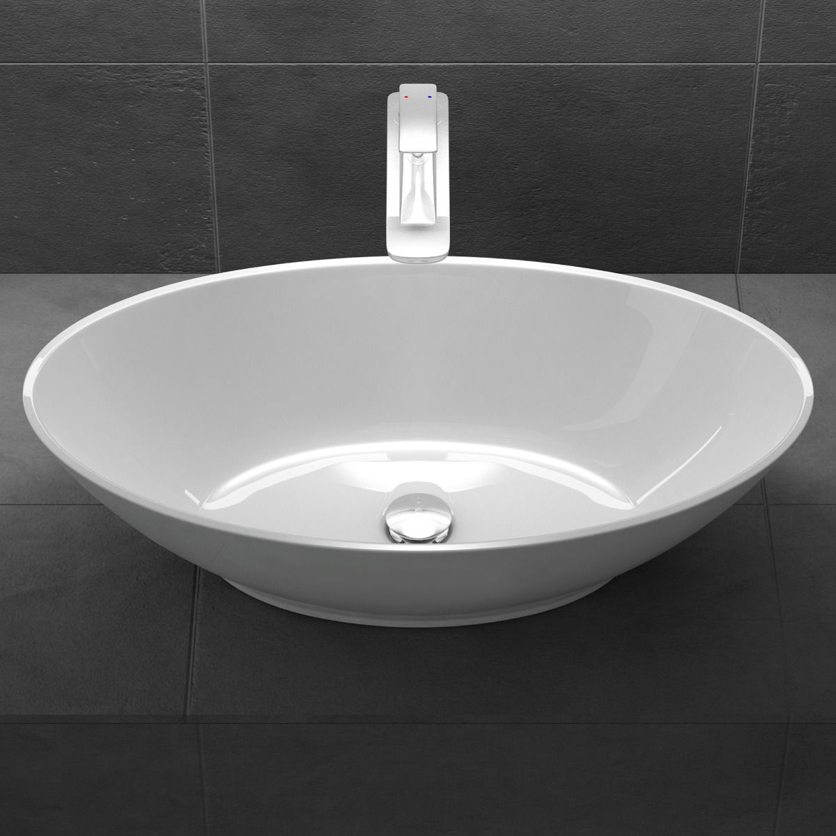 Lavoar EGO 807, Alb ,lucios, 62.5x34.5 cm, montaj pe blat, compozit marmura