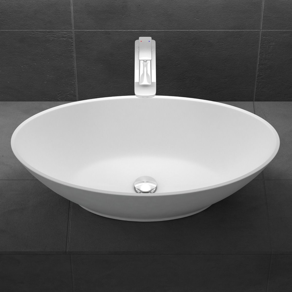 Lavoar EGO 807, Alb ,mat, 62.5x34.5 cm, montaj pe blat, compozit marmura