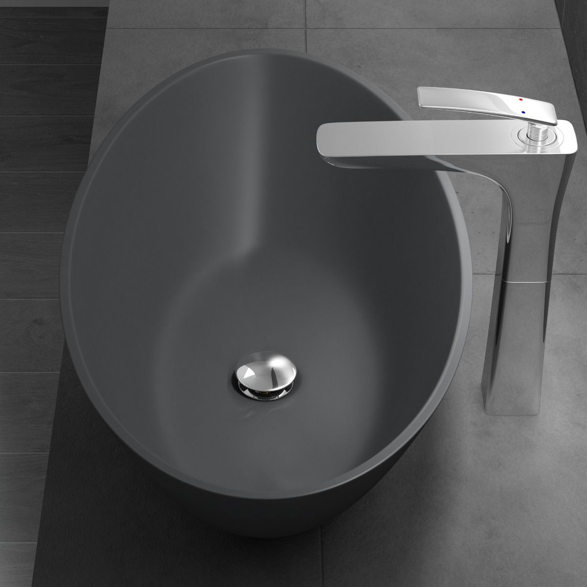 Lavoar EGO 807, Antracit ,mat, 62.5x34.5 cm, montaj pe blat, compozit marmura