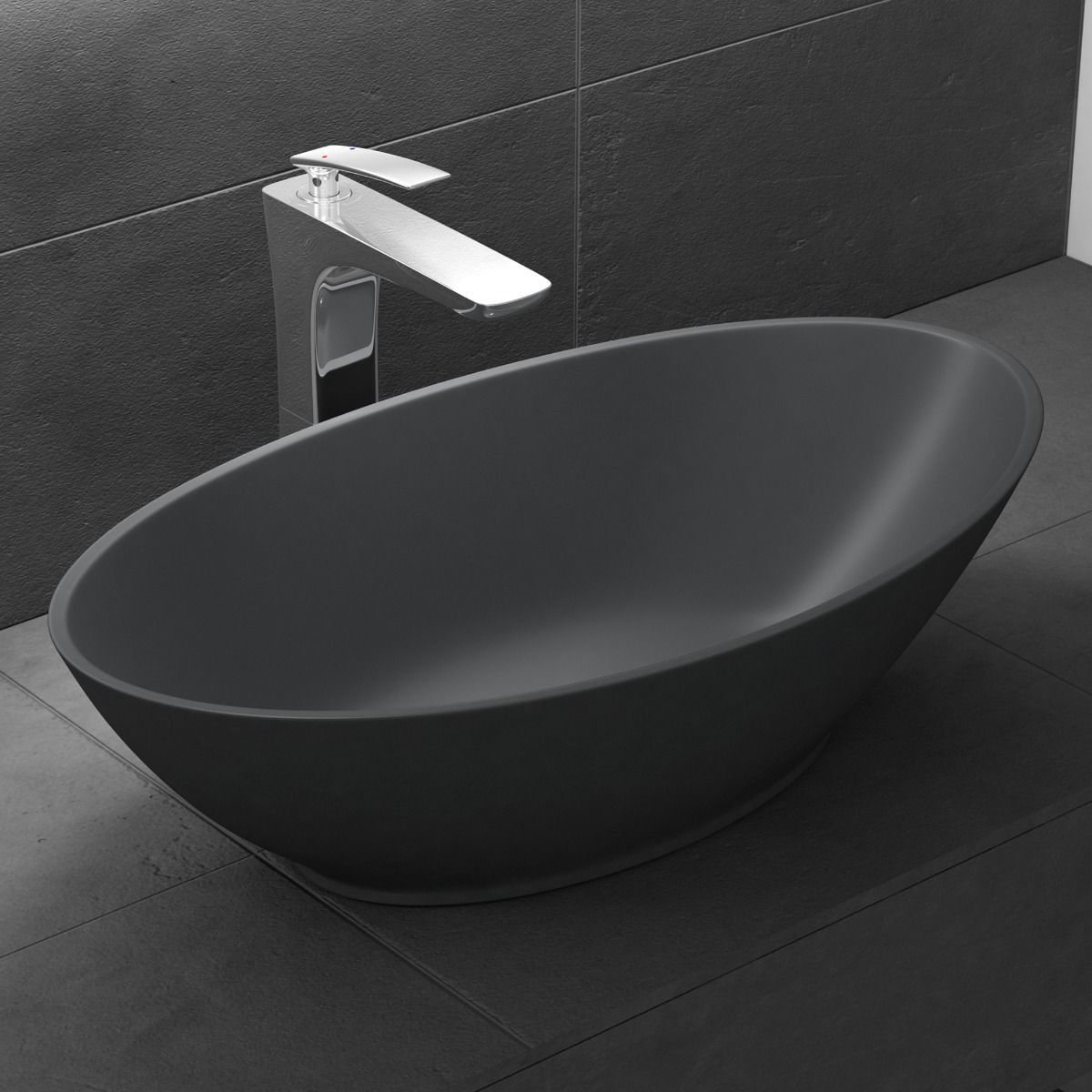 Lavoar EGO 807, Antracit ,mat, 62.5x34.5 cm, montaj pe blat, compozit marmura