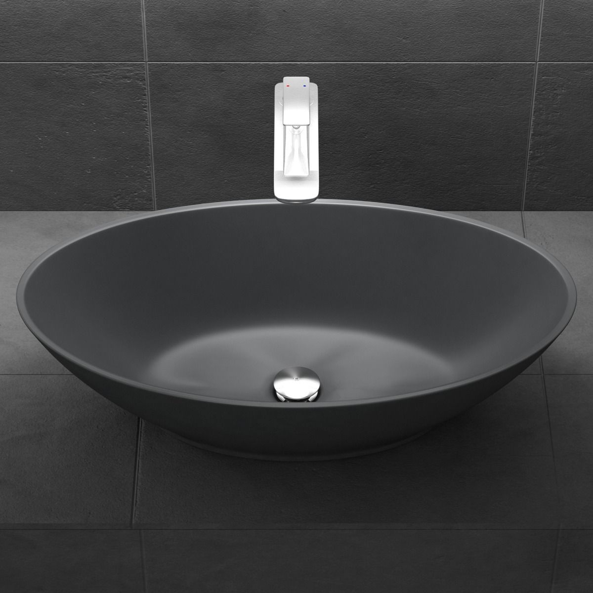 Lavoar EGO 807, Antracit ,mat, 62.5x34.5 cm, montaj pe blat, compozit marmura