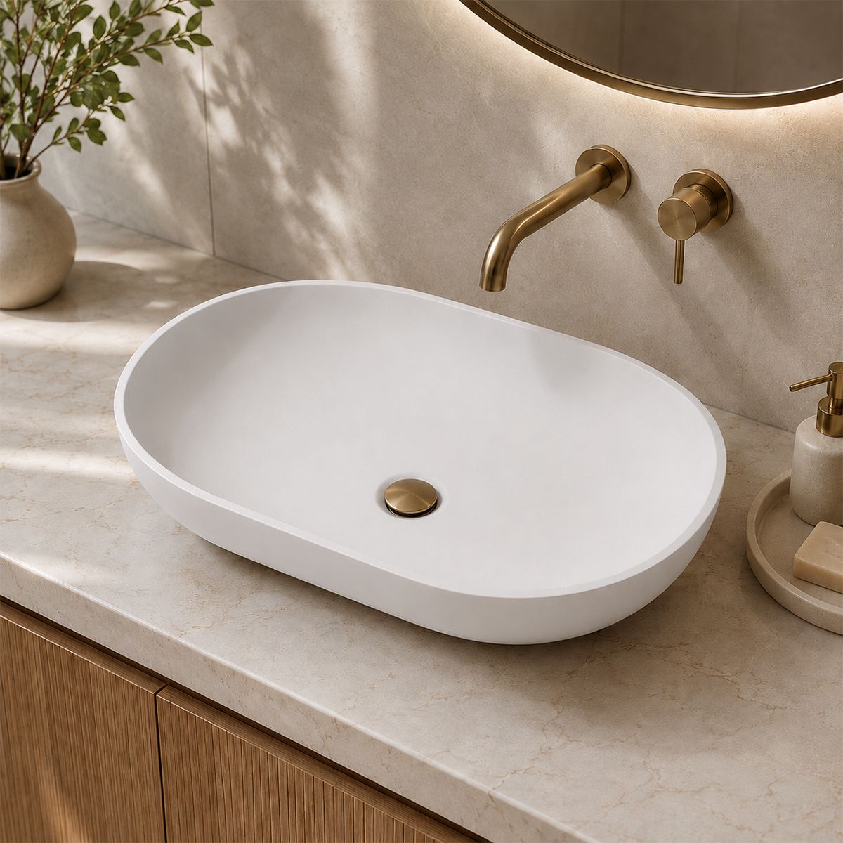 Lavoar EGO 808, Alb, mat, 54x34 cm ,montaj pe blat, compozit marmura