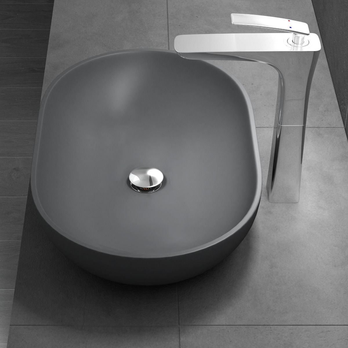 Lavoar EGO 808, Antracit, mat, 54x34 cm, montaj pe blat, compozit marmura