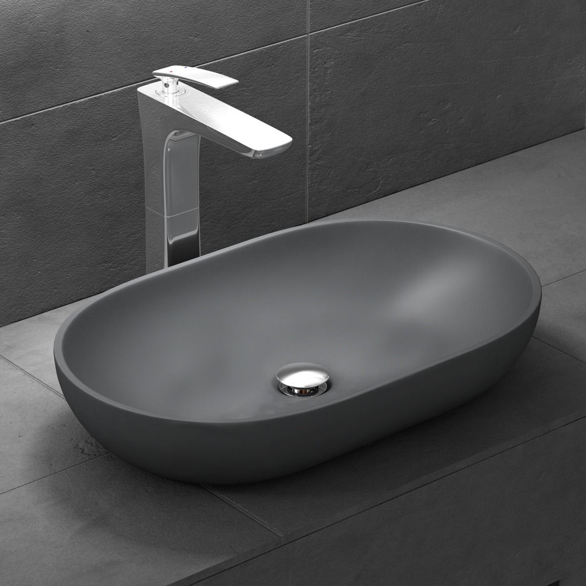 Lavoar EGO 808, Antracit, mat, 54x34 cm, montaj pe blat, compozit marmura