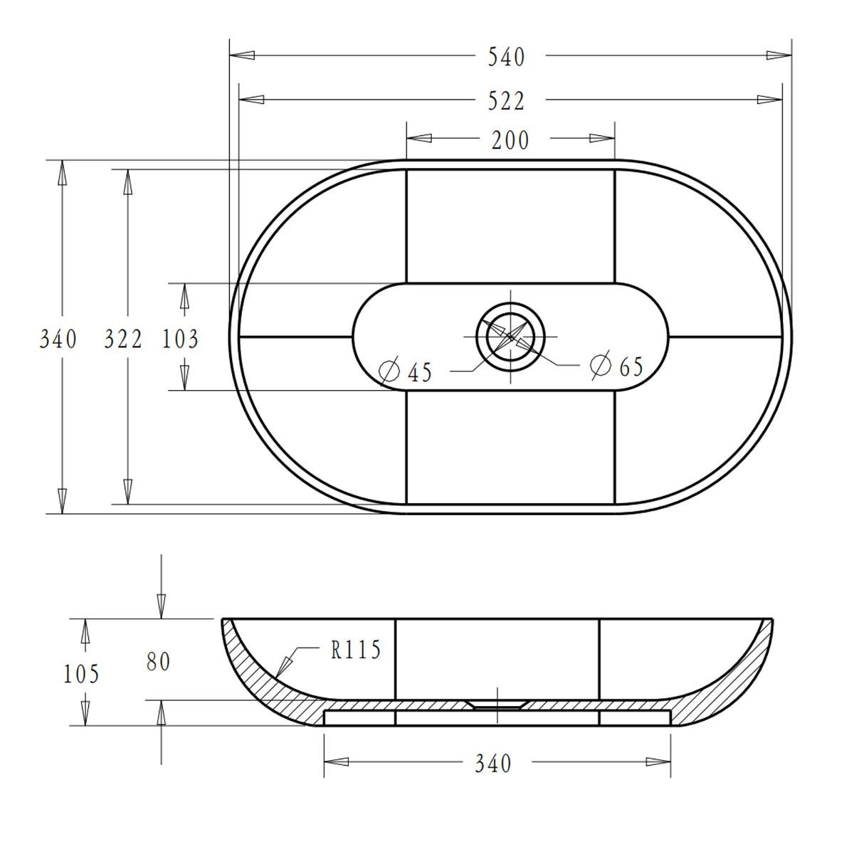 Lavoar EGO 808, Antracit, mat, 54x34 cm, montaj pe blat, compozit marmura