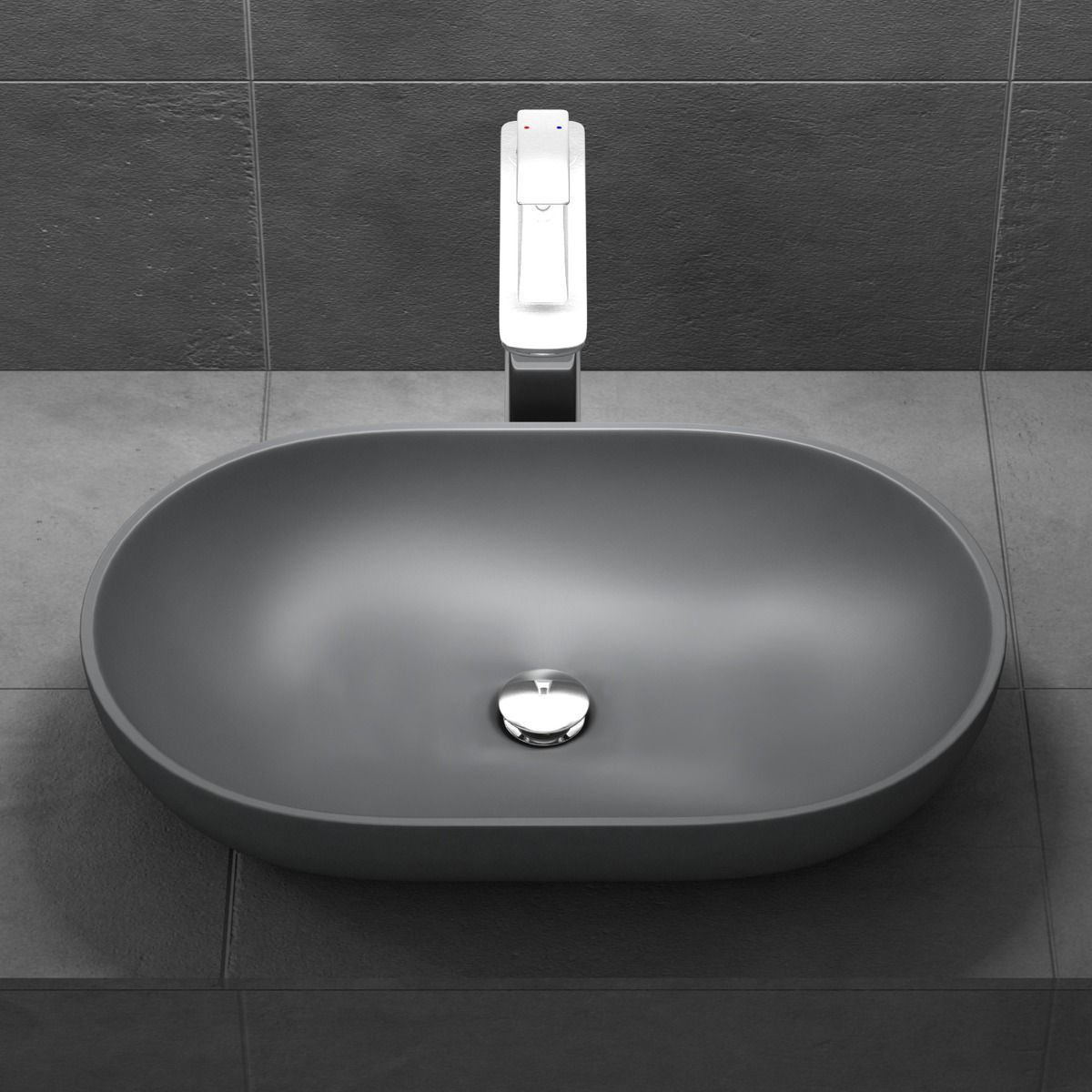 Lavoar EGO 808, Antracit, mat, 54x34 cm, montaj pe blat, compozit marmura