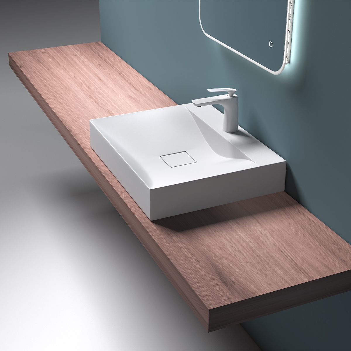 Lavoar EGO 810, Alb, lucios, 60, 80 sau 100 x 48 cm, montaj pe blat sau suspendat, compozit marmura