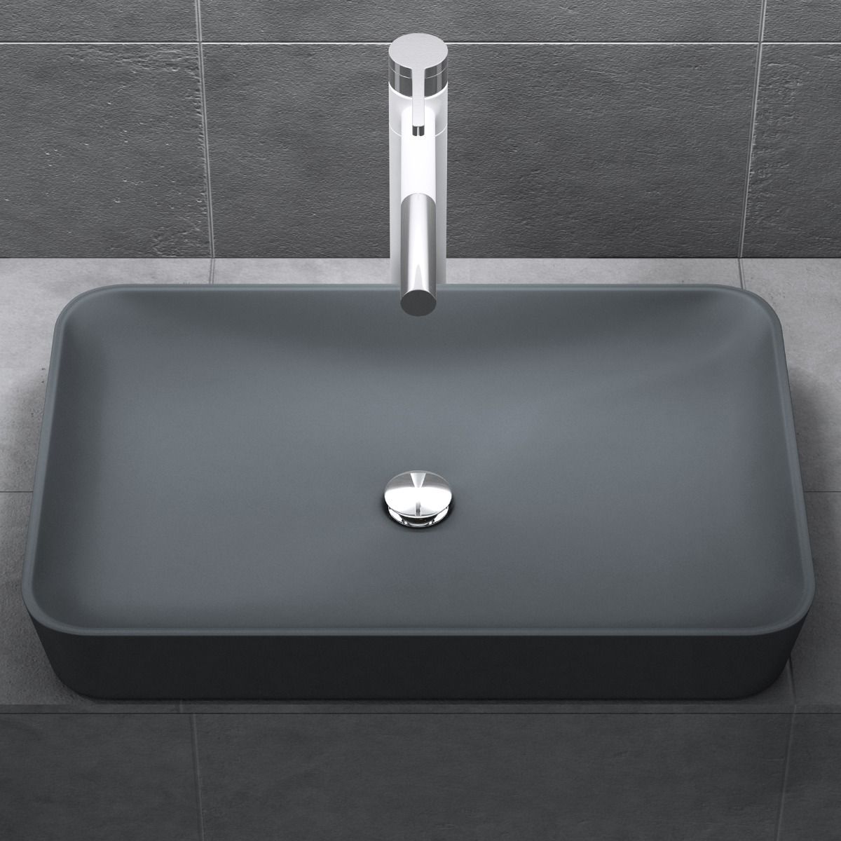 Lavoar EGO-815, compozit marmura,culoare Antracit Mat , montaj pe blat, 60x40 cm