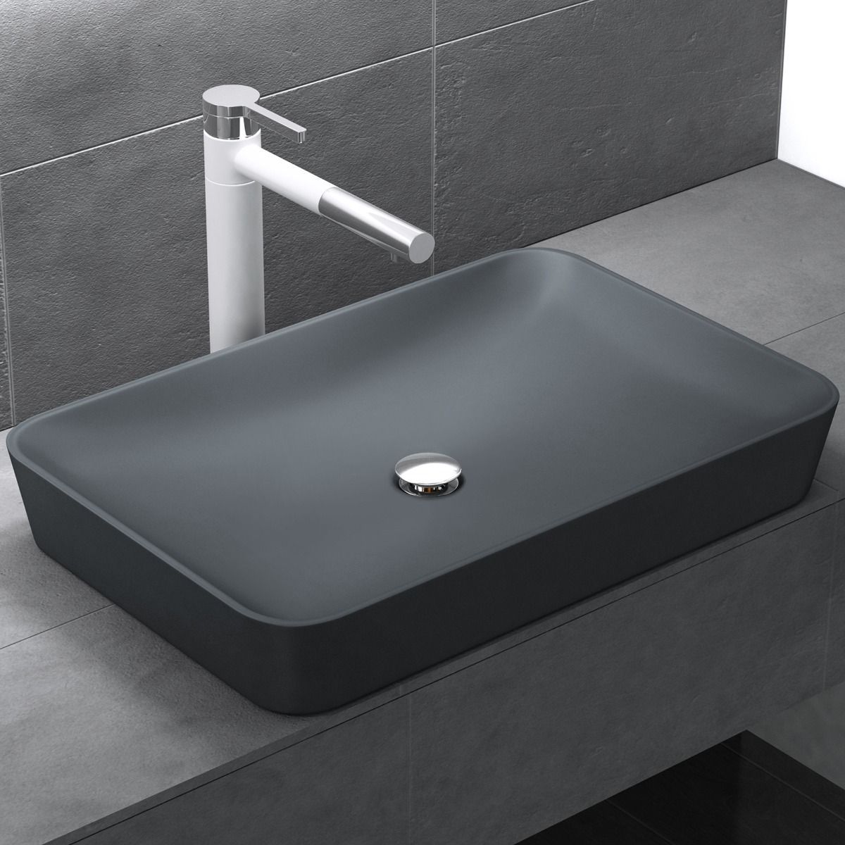Lavoar EGO-815, compozit marmura,culoare Antracit Mat , montaj pe blat, 60x40 cm